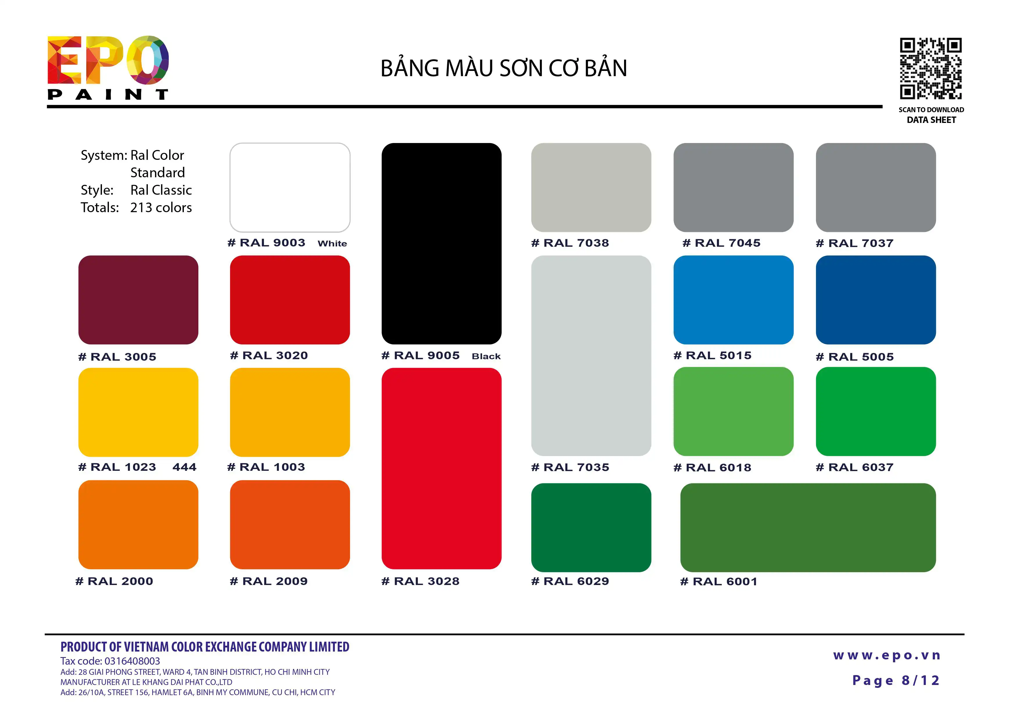 Bảng màu Ral cơ bản thường dùng