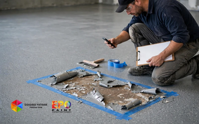 Ghi chép và chụp ảnh vùng sàn lỗi trước khi sửa