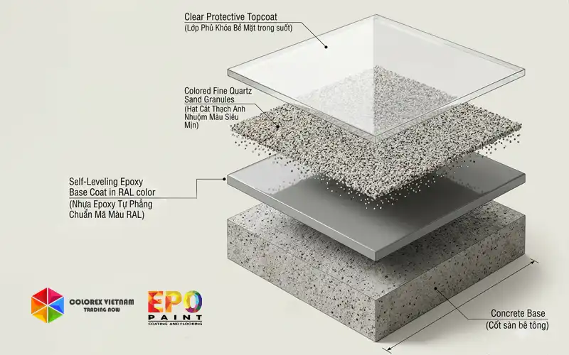 BẢN CHẤT KỸ THUẬT SÀN EPOXY CÁT MÀU RAL